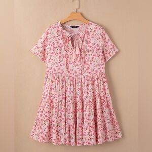 Dokotoo Womens Summer Casual Boho Floral Dresses V Neck Short Sleeve Sundress